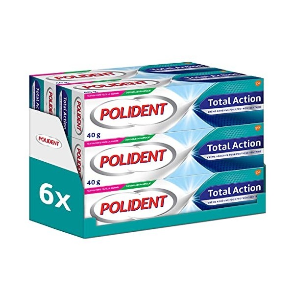 Polident Crème Fixative Protection Gencives, Pour Prothèses Dentaires Partielles ou Complètes, Sans Goût, 40g LOT DE 6