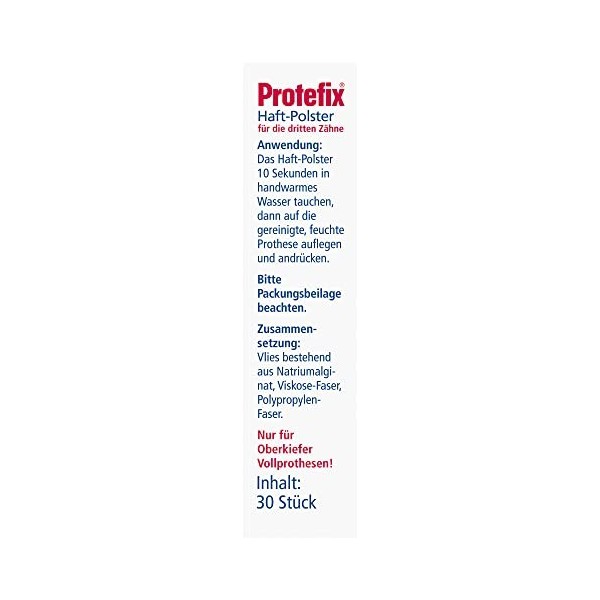 Protefix Dentier Pad pour la mâchoire supérieure, Lot de 30