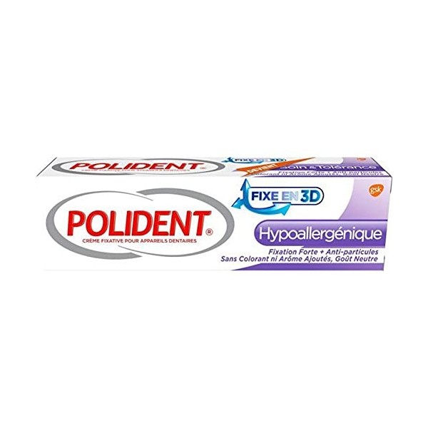 Polident Fixe en 3D Hypoallergénique Fixation Forte + Anti-Particules 40g lot de 3