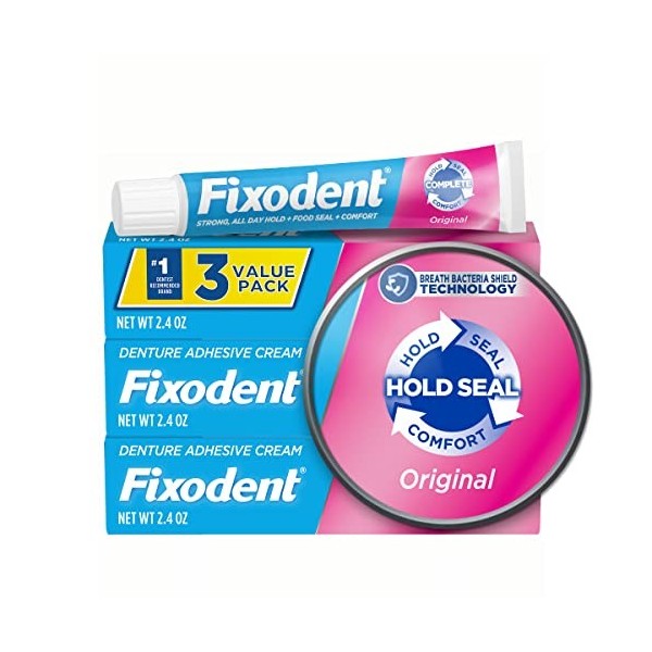 Fixodent Crème adhésive complète pour prothèses dentaires, Triple