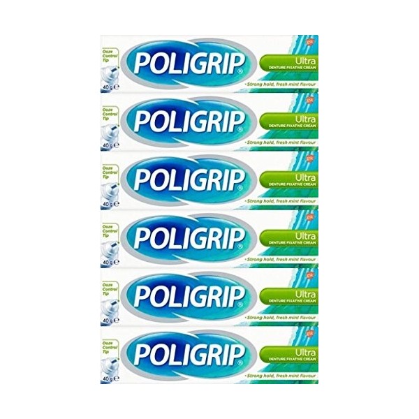 Poligrip Denture Fixative Cream Ultra 40g x 6 Packs by Poligrip