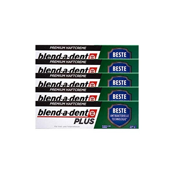 Blend a Dent Plus Premium Lot de 5 tubes de crème adhésive DUO Protection menthe 40 g
