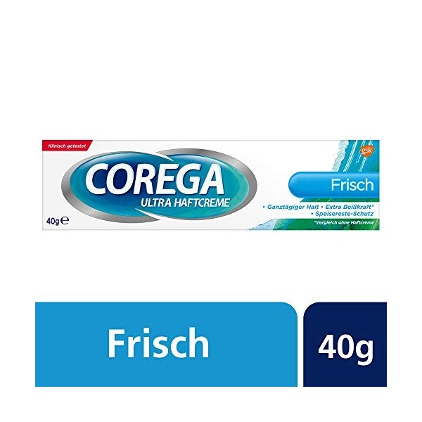 Corega Ultra Haftcreme Frisch Denture Adhesive Cream Fresh, 40 g, Double Pack by Corega