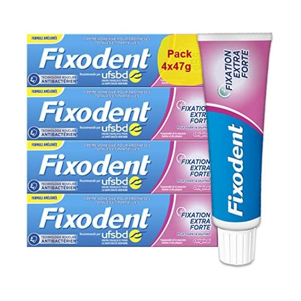 Fixodent Original Crème Adhésive Pour Prothèses Dentaires 4x47 g & Original Crème Adhésive Pour Prothèses Dentaires 47 G