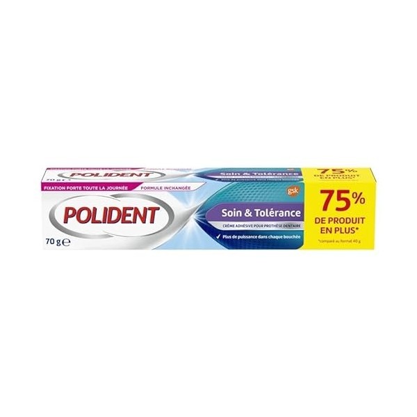 POLIDENT Crème Adhésive Hypoallergénique - Tenue forte et durable pour prothèses dentaires - 70g de confort au quotidien - Lo