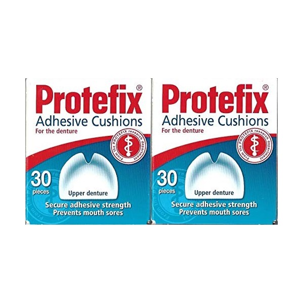 PROTEFIX Lot de 2 coussins adhésifs pour prothèses dentaires – 30 pièces – Produit légèrement endommagé