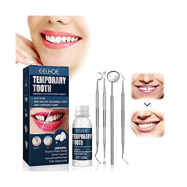 Kit Réparation Dentaire, Dent Provisoire, Perles Solides Dentaires, Pansement Dentaire, Dents de Fixation Adhésives, pour Les