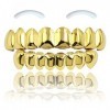 Qiwenr 18K Grillz Hip Hop Plaqué or,Grille de Dents Brillant,Grillz Plaqué or,8 Dents Supérieures 6 Grilles Buccales Hip Hop 