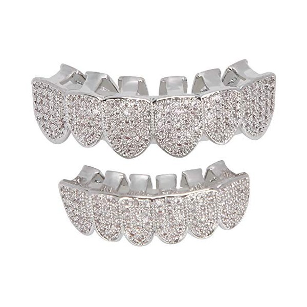Diamants artificiels Grills pour dents, ensemble de dents en cuivre plaqué à froid Bling Prothèses dentaires Décoration pour 