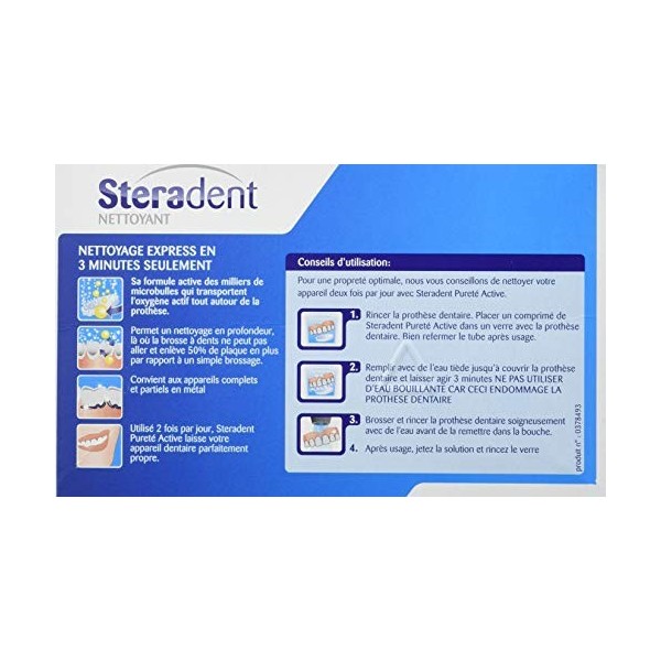 Steradent Nettoyant Pureté Active - 36 comprimés