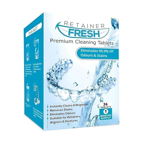 Retainer Cleaning Comprimés - 120 comprimés 4 mois dapprovisionnement Retainer Fresh Keeps Retainers Clean, Bright and Stain