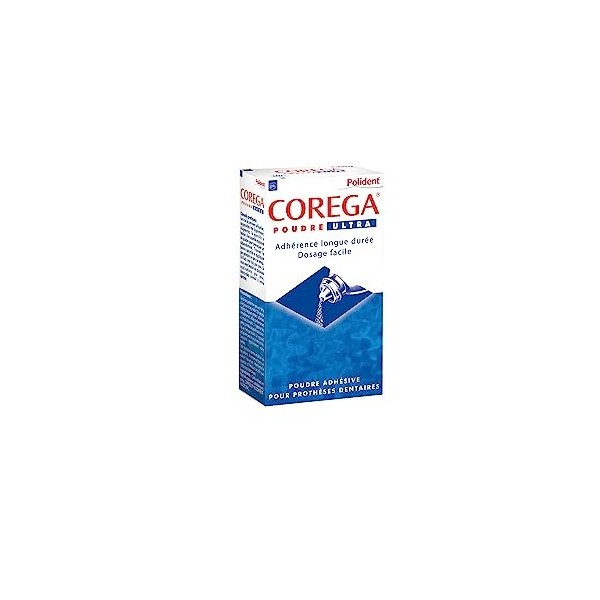 Polident Corega Poudre Ultra Adhésive, Pour Prothèses Dentaires Partielles ou Complètes, Poudre adhésive Sans Zinc, Fixation 