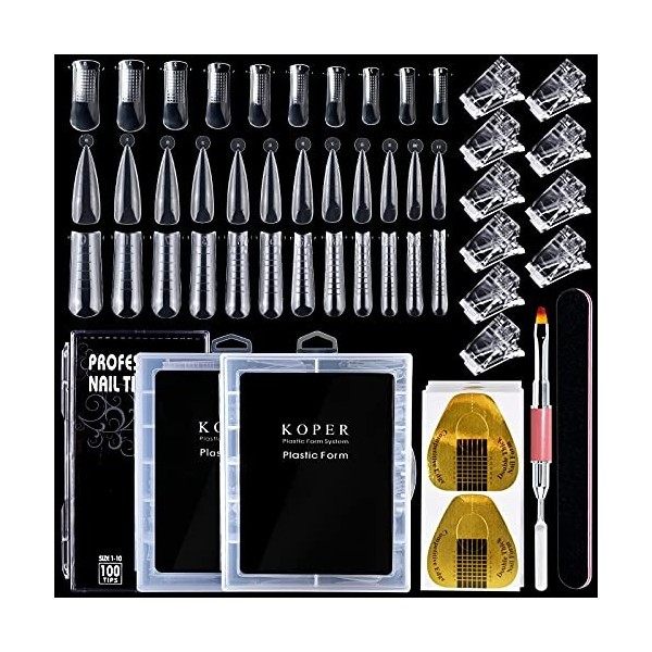 EBANKU Faux Ongles Capsules Ongles Art avec 3 Formes dongles Doubles, Pinceau et Cueilleur de Gel à Double Extrémité, 1 Lime