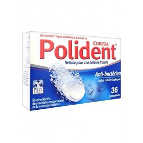 Polident, Nettoyant, Pour Prothèses Dentaires Partielles ou Complètes, Action Antibactérienne, Parfum Mentholé, 36 Comprimés