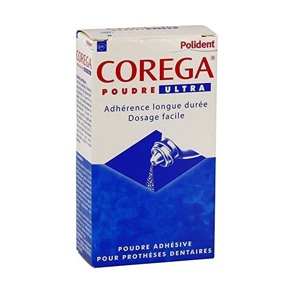 Corega - Polident Poudre ULTRA Fixation Longue Durée Dosage FACILE - POUDRE ADHESIVE POUR APPAREILS DENTAIRES Flacon 50G - Lo