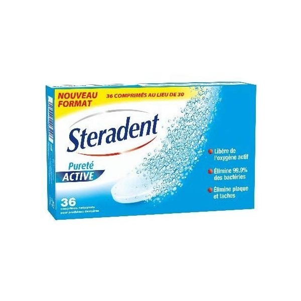 STERADENT - 36 Comprimés Nettoyants Pureté Active - Lot De 4