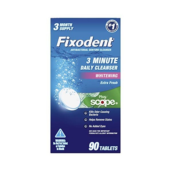 Fixodent Comprimés nettoyants quotidiens 3 minutes Plus Scope – 90 unités