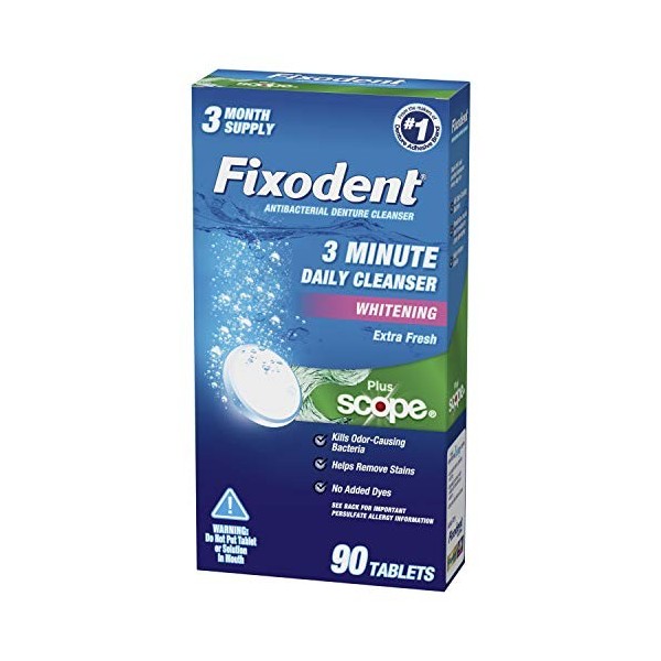 Fixodent Comprimés nettoyants quotidiens 3 minutes Plus Scope – 90 unités