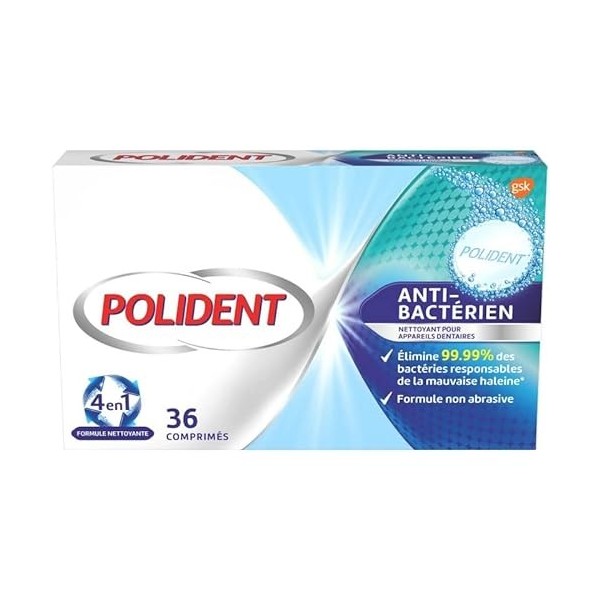 POLIDENT - 36 Comprimés Nettoyant Anti-Bactérien - Lot De 4 - Vendu Par Lot