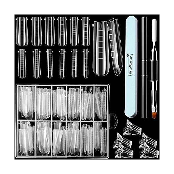 120 Pièces Ensemble de Formes d’Ongles Doubles Moule d’Ongles en Gel Ongles Transparents avec 12 Tailles Échelle Pinces d’Ong