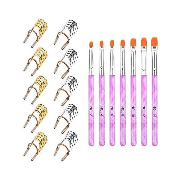 Iyowei 10PCS Chablon pour Ongle Gel Construction et Pinceau Nail Art Pour Gel UV, Chablon Ongle Réutilisable pour Extension d