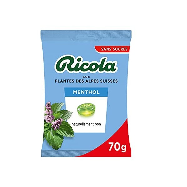 Ricola - Bonbons Suisses aux Plantes - Parfum Menthol - Apaisant et Extra Frais - Sans Sucres - Colorants et Arômes Naturels 