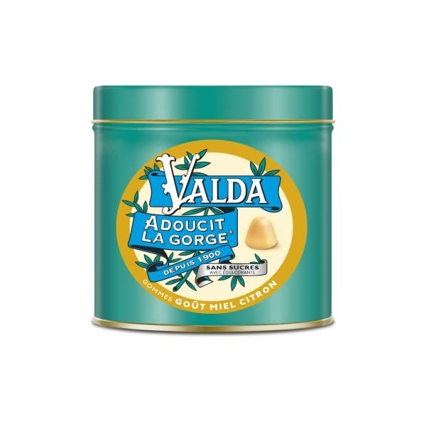 Valda Gommes Sans Sucres avec Edulcorants - Goût Miel Citron - Adoucit la gorge* - 140 g