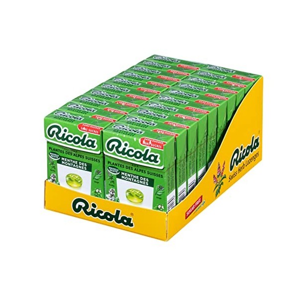 Ricola - Bonbons aux Plantes Suisses - Parfum Menthe des Montagnes - Rafraîchissant - Sans Sucres - 20 Boîtes de 50g