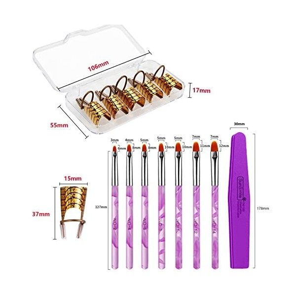 Ysmorla 18pcs Chablons pour Ongles Réutilisable, Formes Nail Art Guide Nail Art Conseils Extension Formulaires avec Brosses à