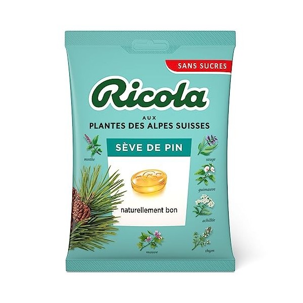 Ricola - Bonbons aux Plantes Suisses - Parfum Sève de Pin des Alpes - Sans Sucres -12 SachetS 70 g