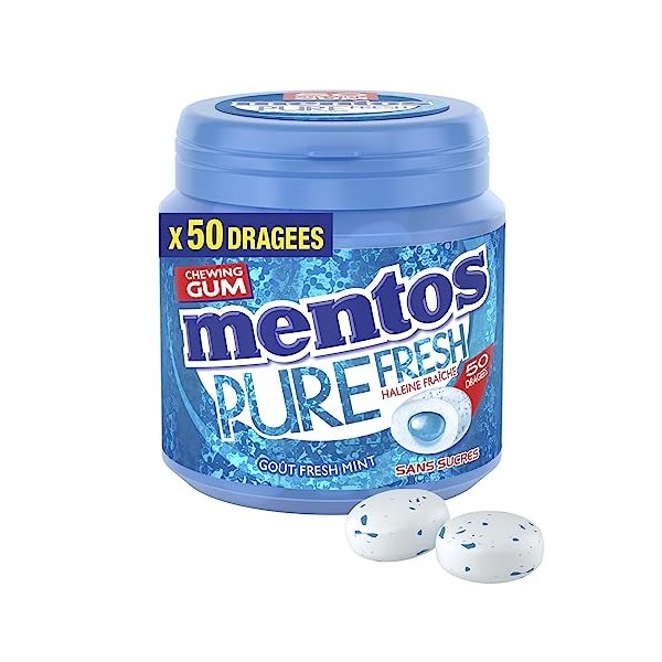 MENTOS GUM Chewing-Gum Mentos Pure Fresh Parfum Fresh Mint - Chewing-Gum Sans Sucres - Dure Longtemps - Haleine Fraîche - Boî