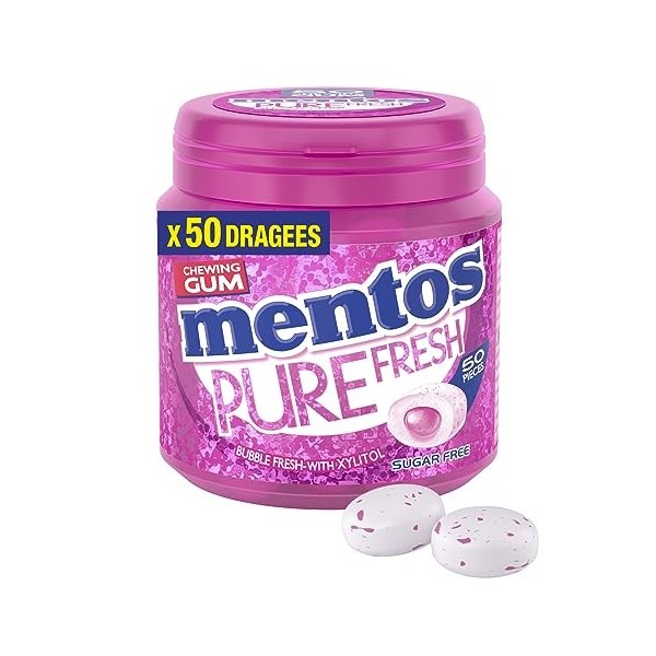 Mentos - Chewing-Gum Mentos Pure Fresh Bubble - Chewing-Gum Sans Sucres - Parfum Bubble Ultra Gourmand - Dure Longtemps - Hal