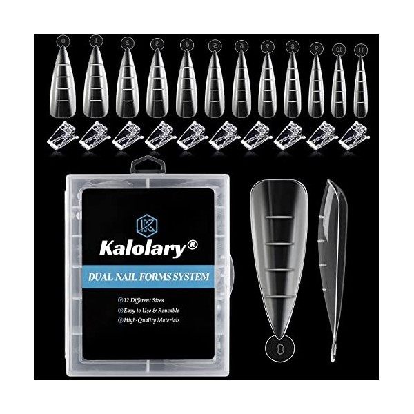 Kalolary 120PCS Nail Double Formes Stiletto Forme Nail Moule Kits avec 10PCS Transparent En Finger Extension Clip Clamp Exten