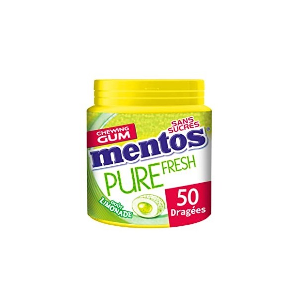 MENTOS GUM - Chewing-Gum Pure Fresh Limonade - Chewing-Gum Sans Sucres - Parfum Limonade- - Dure Longtemps -Boîte de 50 Dragé