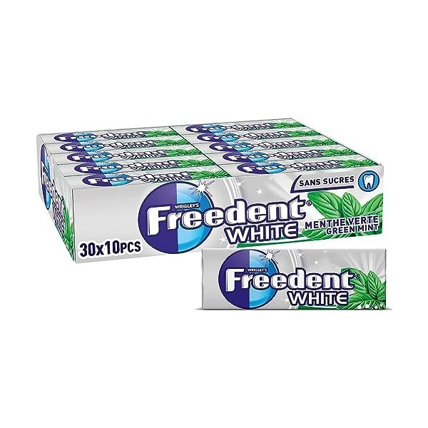 FREEDENT WHITE - Chewing-gum Menthe Verte sans sucres - Grand format contenant 30 paquets de 10 dragées - Préparez la rentrée