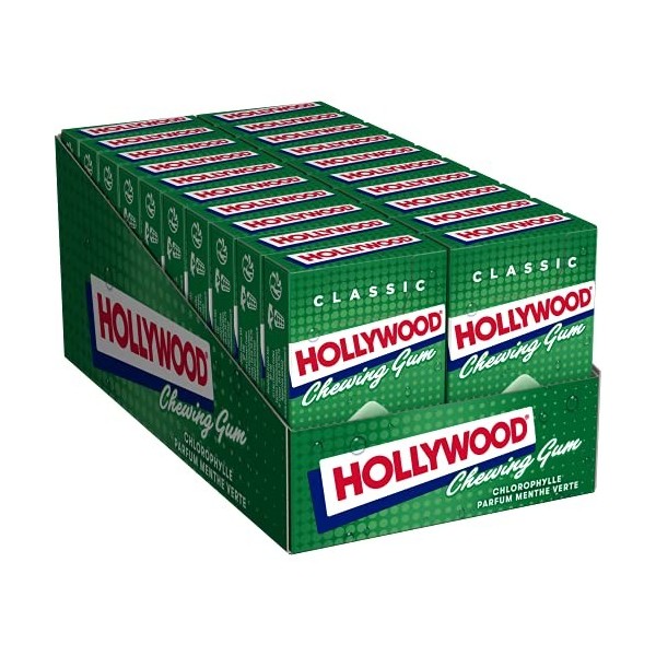 Hollywood Chewing Gum Classic - Parfum Chlorophylle - Arômes Naturels - Parfum Chlorophylle - Lot de 20 paquets de 20 dragées