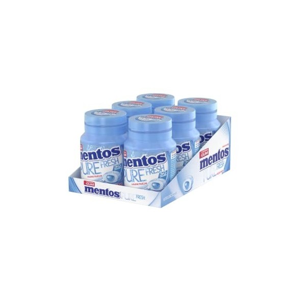 Mentos - Chewing-Gum Mentos Pure Fresh Menthe Douce - Chewing-Gum Sans Sucres- Dure Longtemps - Haleine Fraîche - 6 Boîtes de