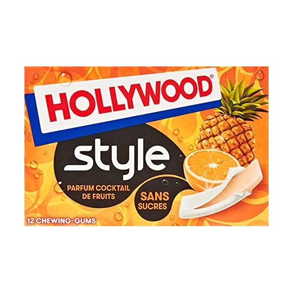 Hollywood Chewing-gum Cocktail Fruits s/sucres les 4 paquets de 12