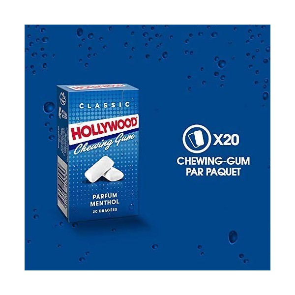 Hollywood Chewing Gum Classic - Parfum Menthol - Arômes Naturels - Lot de 20 paquets de 20 dragées 28 g 