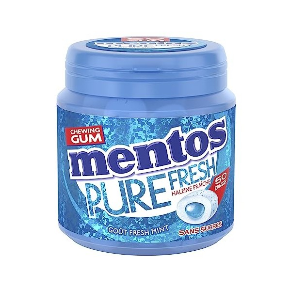 MENTOS GUM Chewing-Gum Mentos Pure Fresh Parfum Fresh Mint - Chewing-Gum Sans Sucres - Dure Longtemps - Haleine Fraîche - Boî