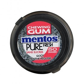 Mentos Chewing-Gum Mentos Pure Fresh Menthe Réglisse- Chewing-Gum Sans Sucres, 50 Dragées, 100g Lot de 5 