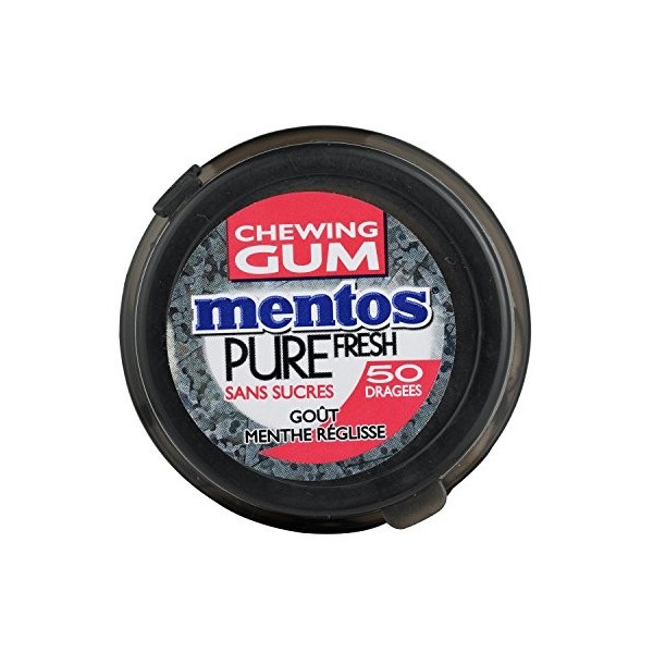 Mentos Chewing-Gum Mentos Pure Fresh Menthe Réglisse- Chewing-Gum Sans  Sucres, 50 Dragées, 100g Lot de 5