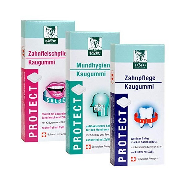 BADERs Protect Chewing-Gum Fonctionnel de la Pharmacie, Trois Types, Hygiène Buccale, Soins Dentaires et Soins des Gencives, 