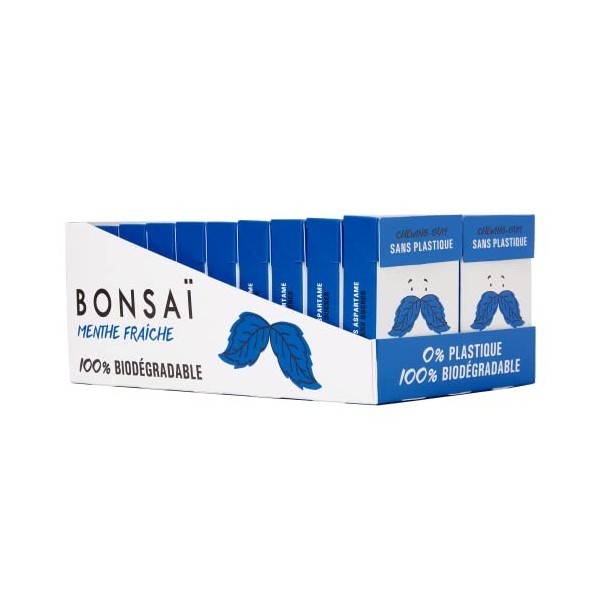 Bonsaï Chewing-gums naturels sans plastique et 100% biodégradables | Pack de 20 boites 200 pièces | Arômes naturels de ment