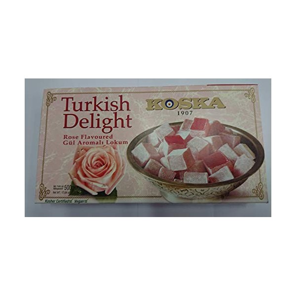 Loukoums à la Rose 500 g, Délice turc au goût de rose de Koska | Format cadeau 500 gr | Confiserie traditionnelle de luxe | V