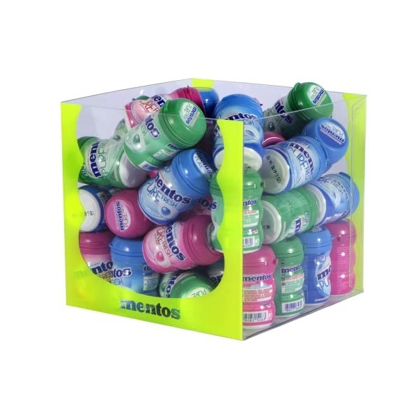 MENTOS GUM Boïte Présentoir en Plexi Contenant 45 Nano Bottles de Pure Fresh Chloro Mint Bubble sans Sucres 900 g