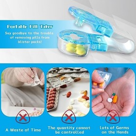 Pilulier Portable, Boite Medicaments Rangement, Boîte de Rangement, Décapsuleur de Médicaments Sans Contact, Coupe Comprimé O