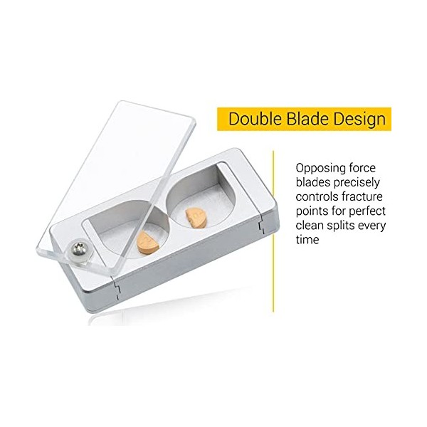 EqualSplit Répartiteur de pilules, double lames, divise proprement ou quart de pilules – Idéal pour les animaux de compagnie 