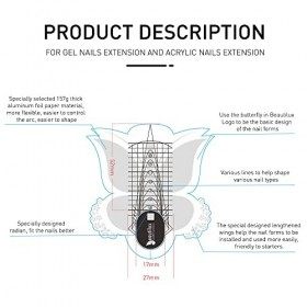 Beautilux Papier nail forms chablon Ongle Gel Pour les extensions dongles pour resine ongle Extension Ongles builder Gel de 