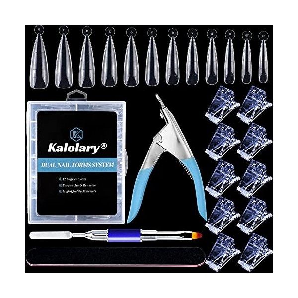 Kalolary Kit Dextension Dongle, 120pcs Stiletto Forme Nail Moule Kit 10pcs bleu Nail Extension Clips Lime à Ongles Coupe-on